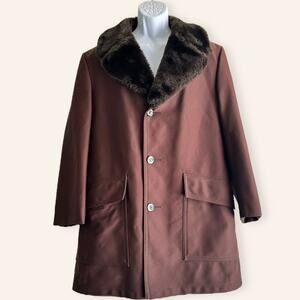 VTG Sears Brown Faux Fur Collar Trench Coat – Size 42L